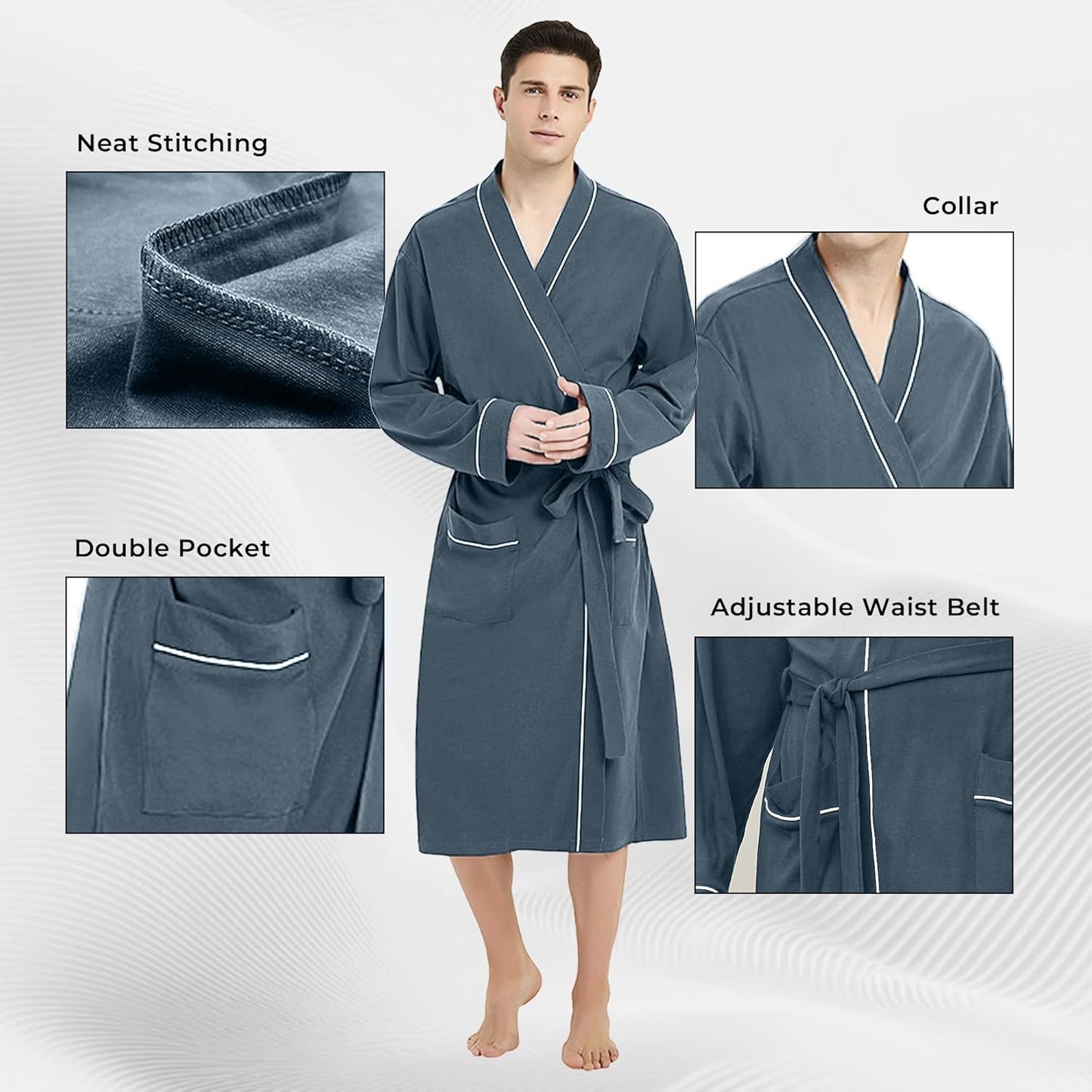 U2SKIIN Mens 100% Cotton Robe Lightweight Knit Bathrobe