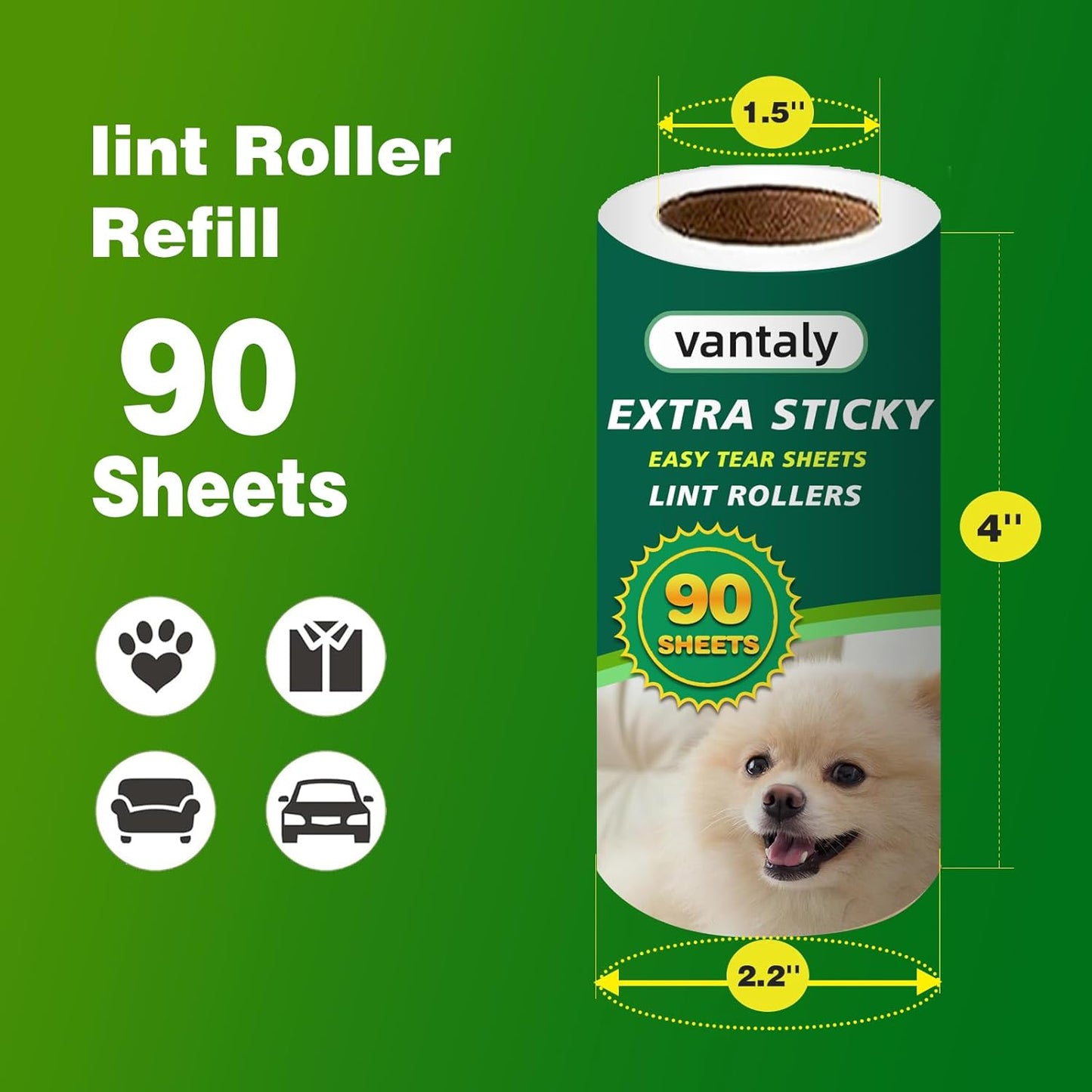 Extra Sticky Lint Roller Refills, 8 Pack with 720 Sheets Total, Pet Hair Remover for Clothes, Car, Furniture (720 Refills)