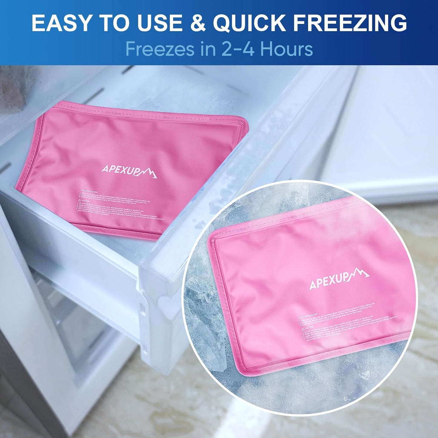 APEXUP Gel Ice Packs for Injuries Reusable, Flexible Double Sided Cold Packs for Injuries, Ice Pack for Knee, Shoulder, Back, Hip, Leg, Arm (Pink, S, 2PK)