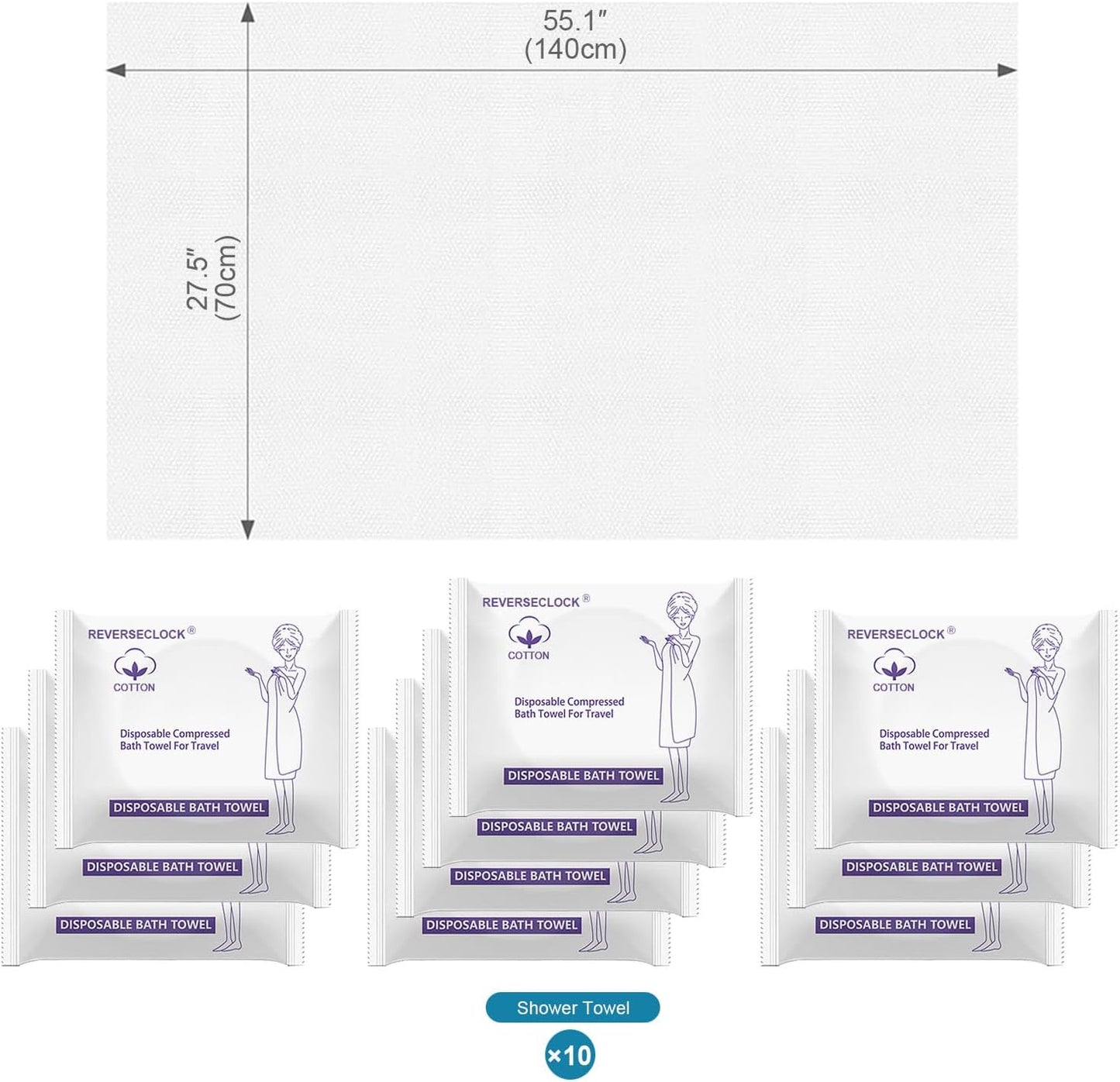 10 Pack Large Compressed Bath Towels Portable Lightweight Disposable Cotton Fiber Tablets Towel for Travel, Camping, Gym, Swimming, Beach (55" X 28")