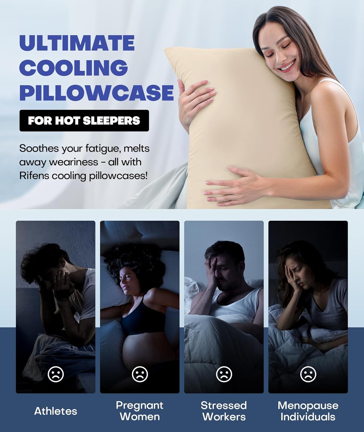 Ice Cooling Pillowcase for Hot Sleepers, Instantly Cool, Stays Cold All Night, Softer Than Silk Pillow Cases, Pillow Covers with Invisible Zipper, Gift for Men & Women - King Size, Beige (1 Pack)