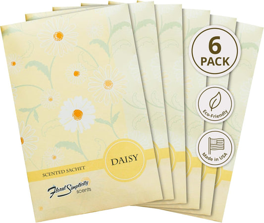 Daisy Scented Sachets Pack of 6, Spring and Summer - Long-Lasting Scented Bags, Home Fragrance, Air Freshener & Deodorizer for Closet, Room, Drawer, or Cars, Made in USA