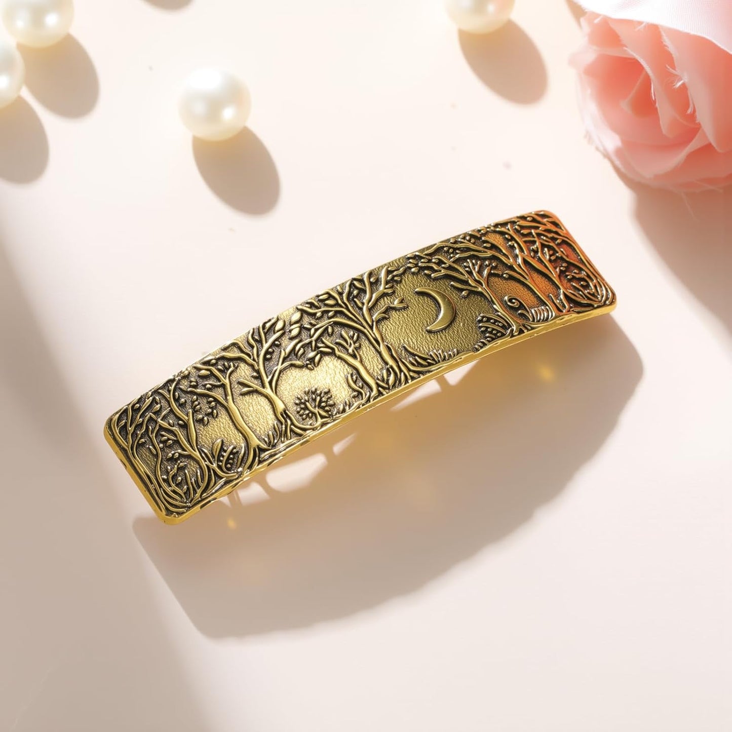 Amaxer Viking Gold Silver Barrettes for Women Girls Celtic Hair Clips for Thick Thin Hair Vintage French Hair Clips Hair Styling Accessories (Gold-Forest)