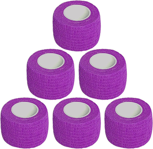 Hysiwen 6 Pack 1" x 5 Yards Self Adhesive Bandage Breathable Cohesive Wrap Self Adherent Vet Tape Self Stick Bandage Wrap for Sports, Athletic, Wrist, Ankle(Purple)