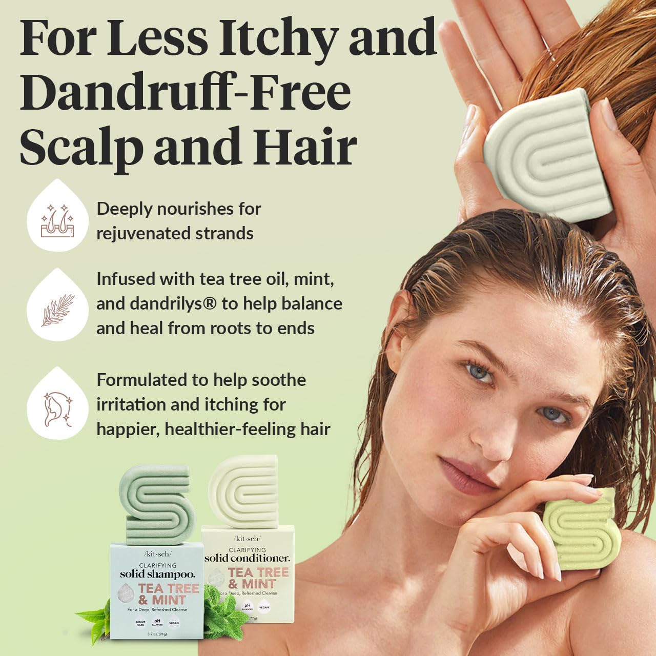 Kitsch Clarifying Tea Tree Shampoo and Conditioner Set – Shampoo & Conditioner Bar for Women and Men, Scalp & Oil Control Hair Care – Free of Paraben, Sulfate & Silicone – Made in USA - 2 pcs