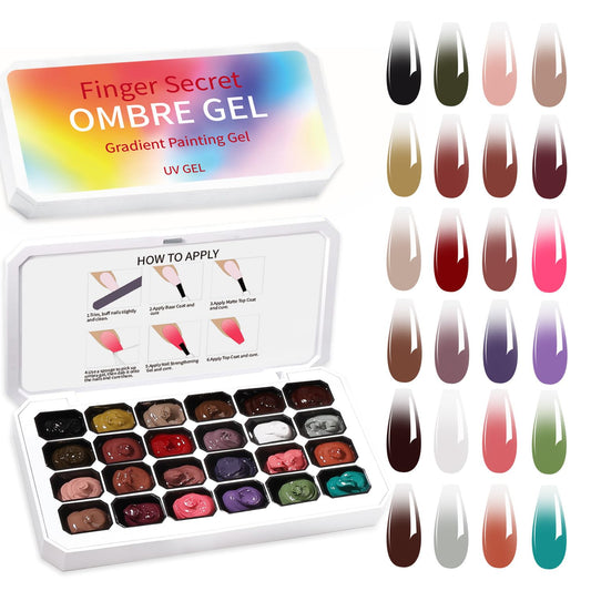 24 Colors Ombre Gel Nail Polish Set,Ombre Pigment for Nails,Gradient Painting Gel with 100Pcs Nail Sponges for 3D Gels Nail Art can be Painted in Salon or Home Use