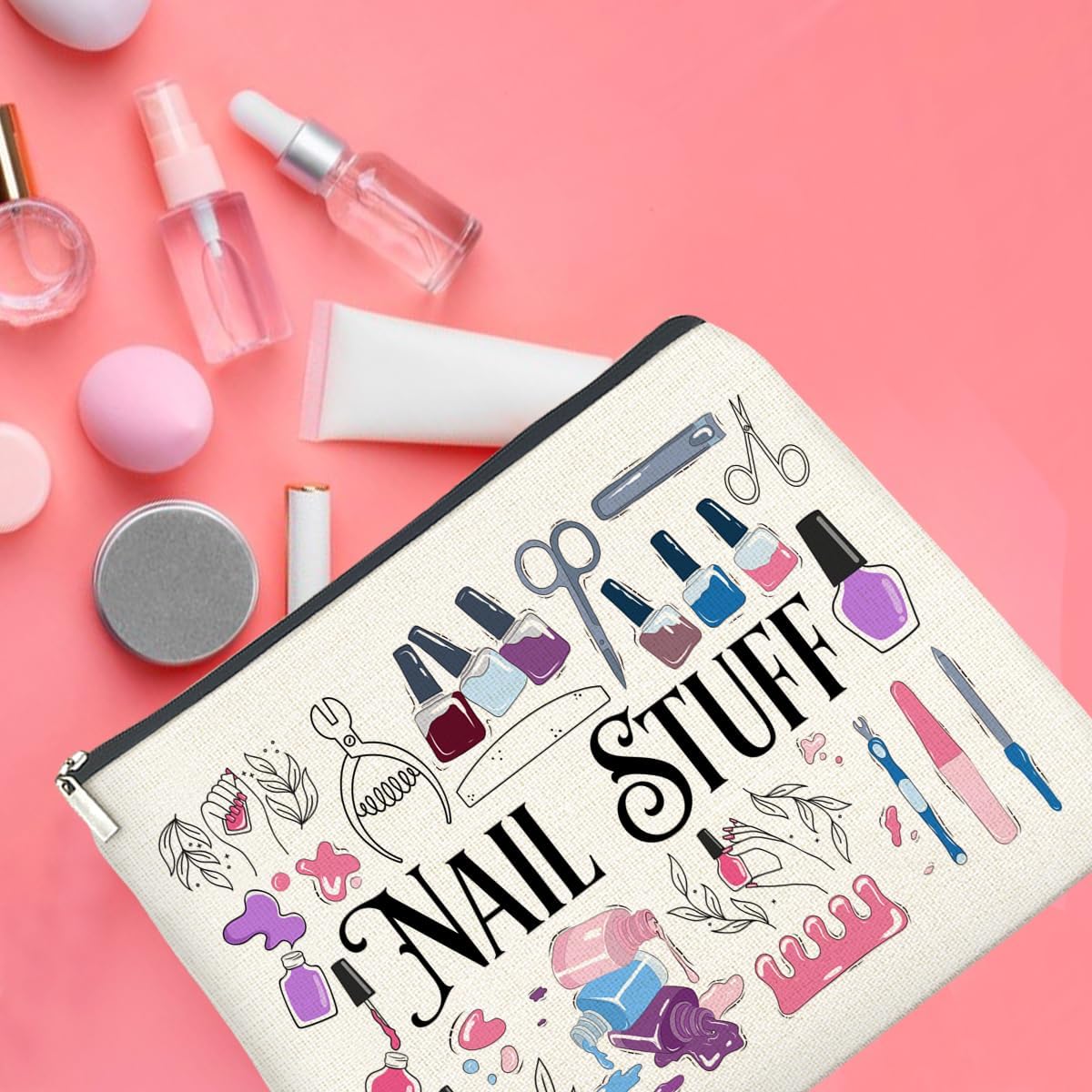 Nail Tech Makeup Bag Gifts for Women Nail Technician Artist Manicurist Cosmetic Bag Zipper Makeup Pouch