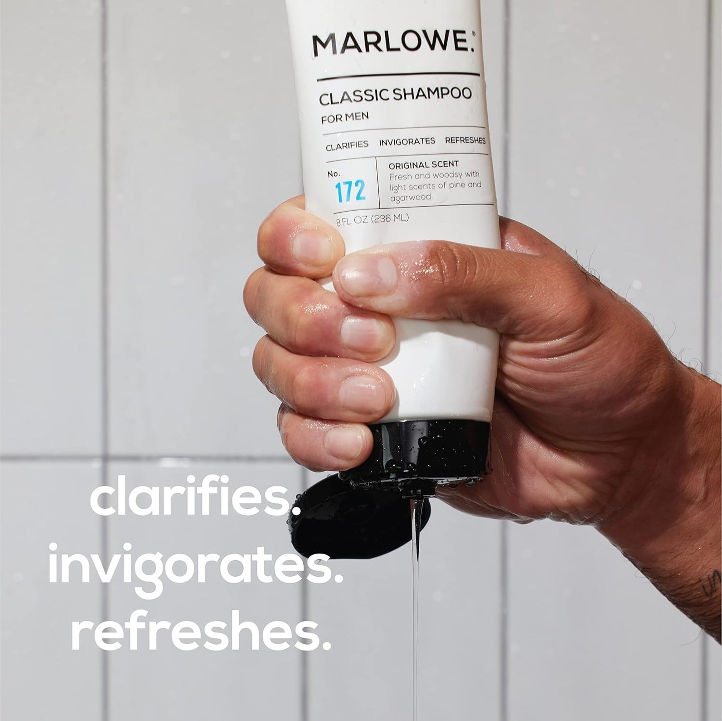 MARLOWE. Men's Shampoo and Conditioner Set, No. 172 Shampoo 8 oz & No. 173 Conditioner 6 oz, Moisturizing Argan & Coconut, Fresh Woodsy Scent, All Hair Types