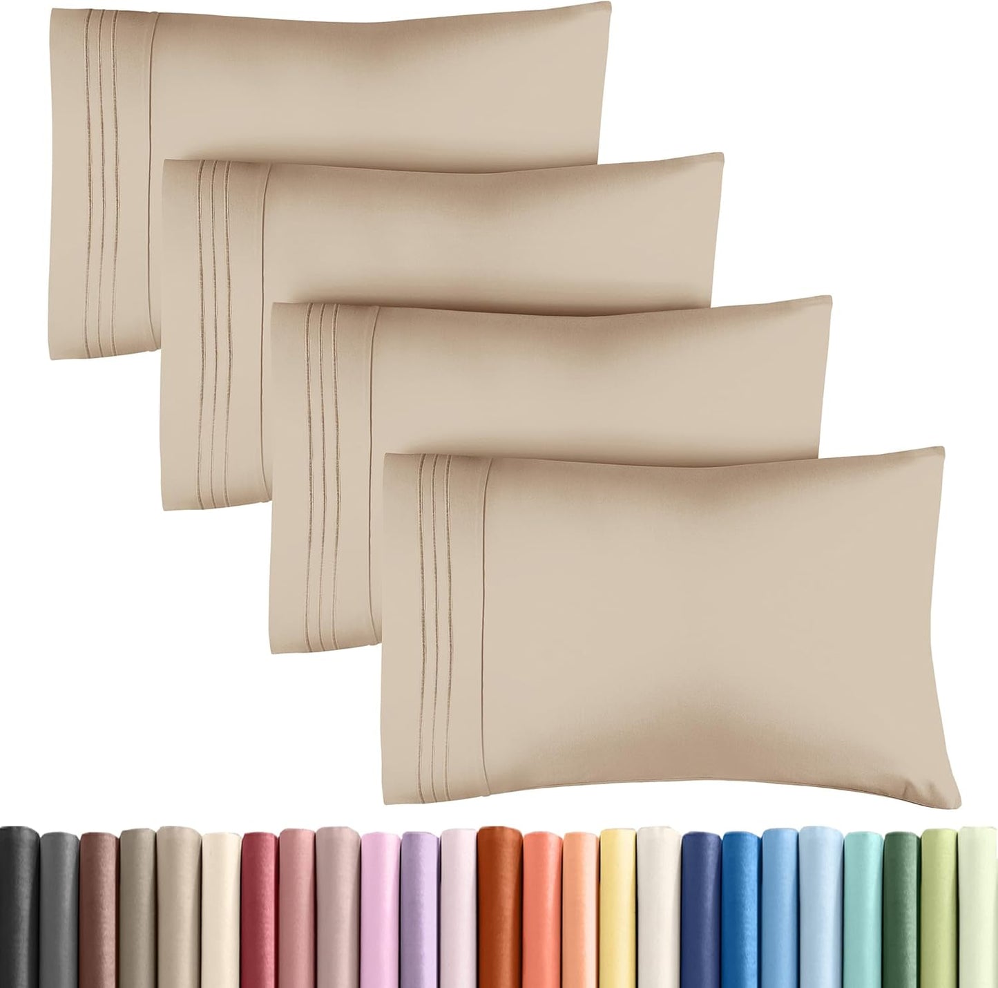 King Pillow Cases Set of 4 - Ultra Soft Hotel Quality Pillowcase Covers - Comfy, Cozy & Wrinkle Free - Shrinkage, Stain and Fade Resistant - Machine Washable Pillow Protectors - 4 Piece Set - Cream