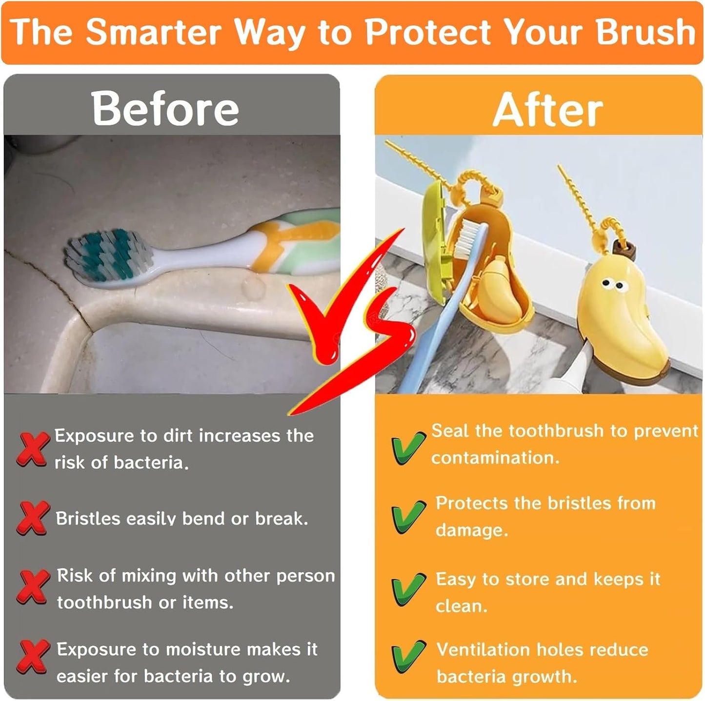 2Pcs 2-in-1 Travel toothbrush holder-Toothbrush covers with Toothpaste case,Portable Reuse Organizer with Banana smile-cute toothbrush cap for Electric&Manual Toothbrush,Ideal for Home&Travel(2,YE&GN)