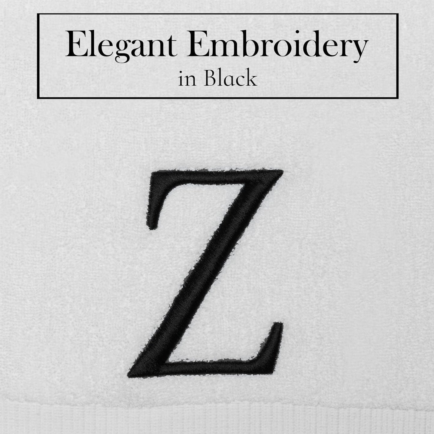 Black Monogram Hand Towel for Bathroom - Monogrammed Initial Hotel Quality Decorative Embroidered Luxury Towel for Powder Room, Spa - GOTS Organic Certified - Set of 2 Letter Z