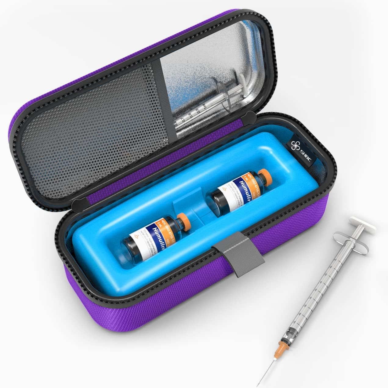 SHBC Medical Cooler Insulin Vial Carrying Travel Case Protector for Diabetic with One Ice Pack Black-Purple