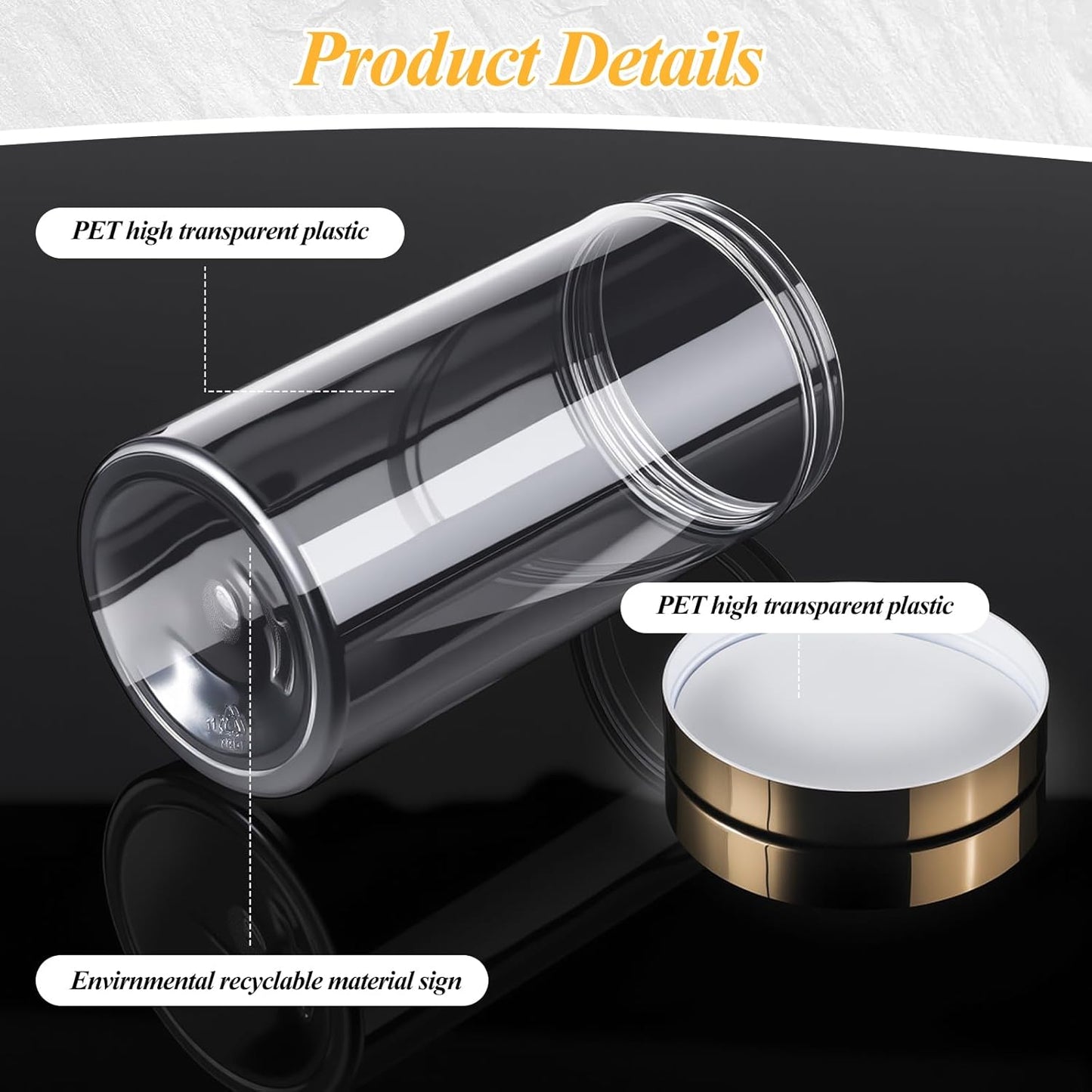 Patelai 4 Pieces Round Wide-mouth Leak Proof Plastic Container Jars with Lids for Travel Storage Makeup Beauty Products Face Creams Oils Salves Ointments DIY Making(32 Ounce,Gold)
