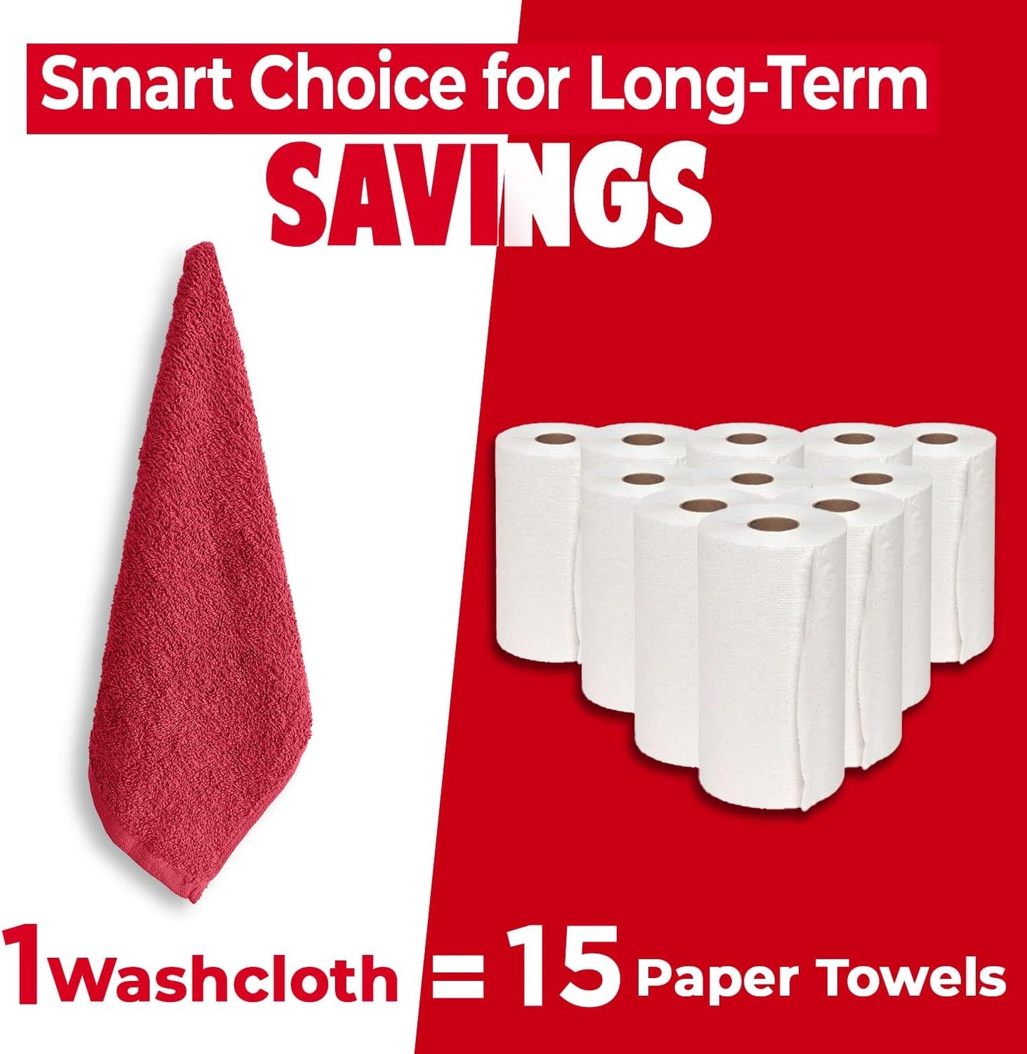 DAN RIVER 100% Cotton Wash Cloths 12 Pack [12x12] Soft & Absorbent Bath wash Cloths, Gym, Hotels & Spa Perfect for Everyday Use Fingertip Towels, Red