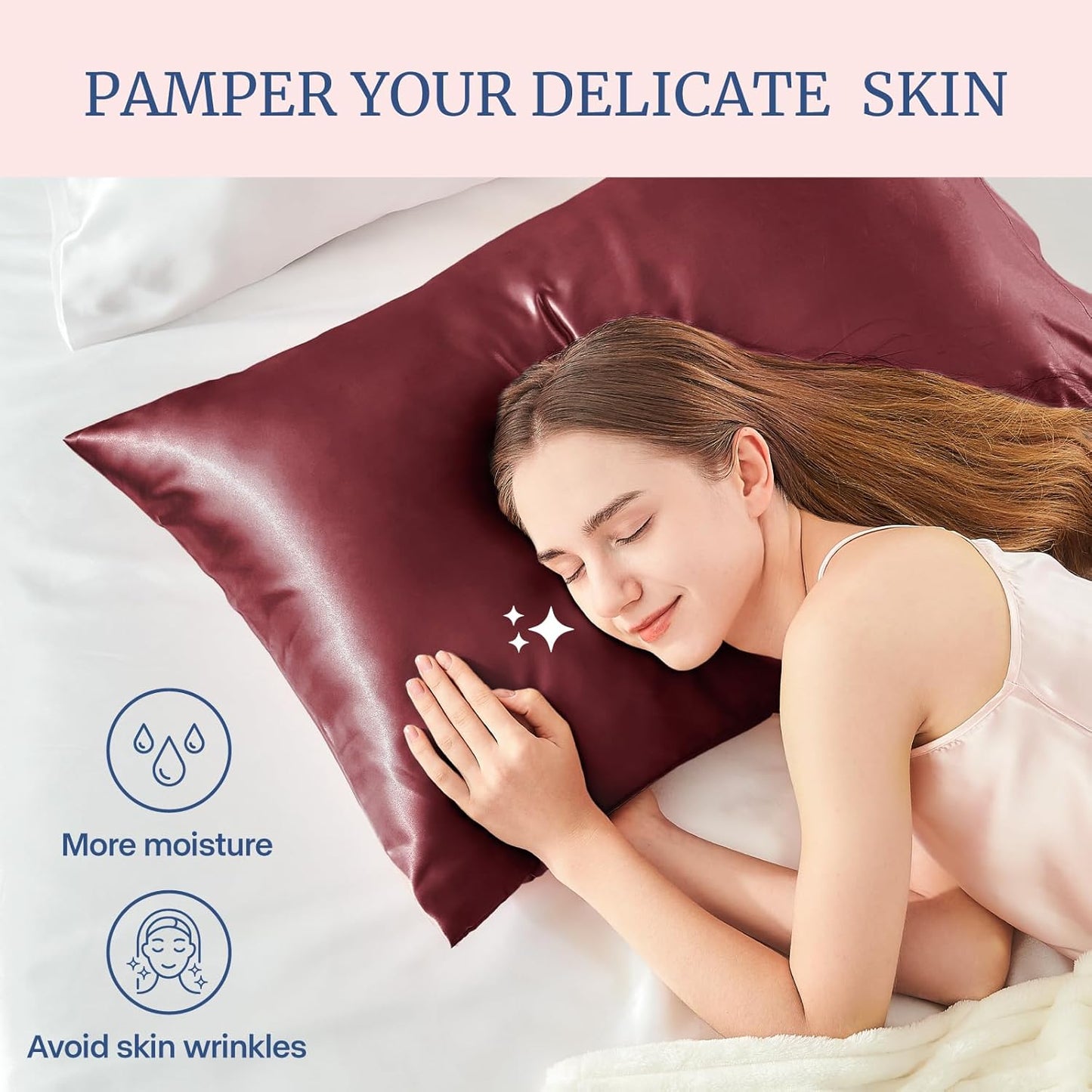 BEDELITE Satin Pillowcase for Hair and Skin, Super Soft and Cooling Similar to Silk Pillow Cases 2 Pack with Envelope Closure, Gift for Women Men(20"x30" Queen Size, Burgundy)