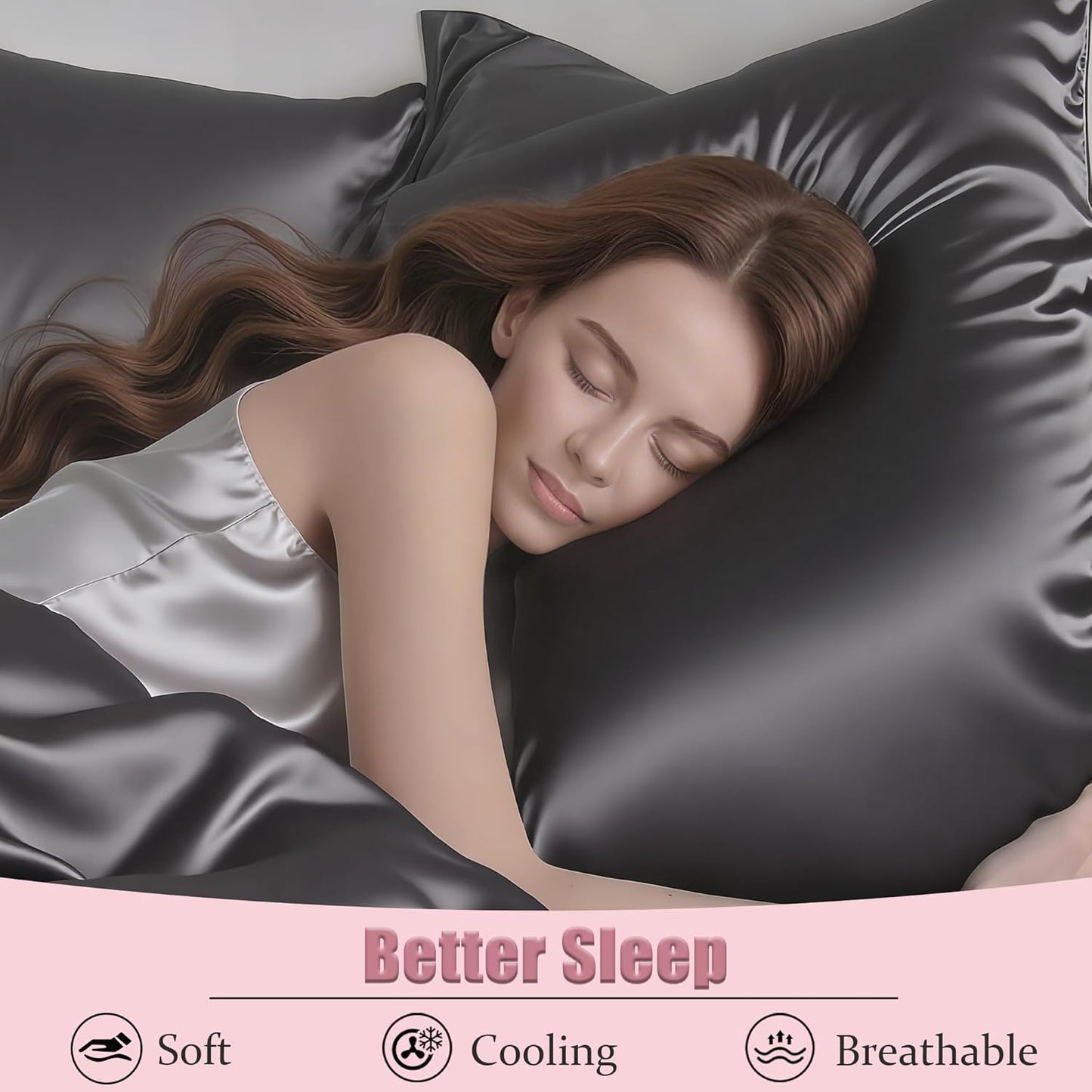 Mulberry Silk King Size Pillow Cases Set of 2, Ultra Smooth Soft Breathable Cooling Pillow Cases for Hot Sleepers, Silk Satin Pillowcases 2 Pack with Zipper for Hair and Skin, Gifts for Women