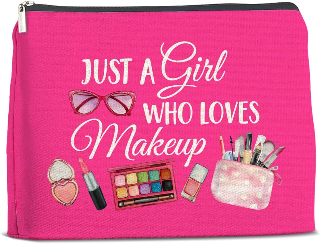 Make Up Cosmetic Bag Gifts for Women Sister Daughter, Just a Girl Who Loves Makeup Bag Zipper Makeup Pouch
