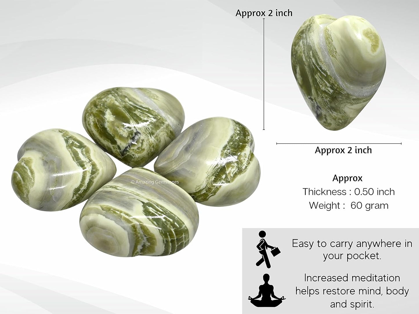 Amazing Gemstone Serpentine Crystal Heart Palm Stone - Pocket Massage Worry Stone for Natural Body Chakra Balancing, Reiki Healing and Crystal Grid