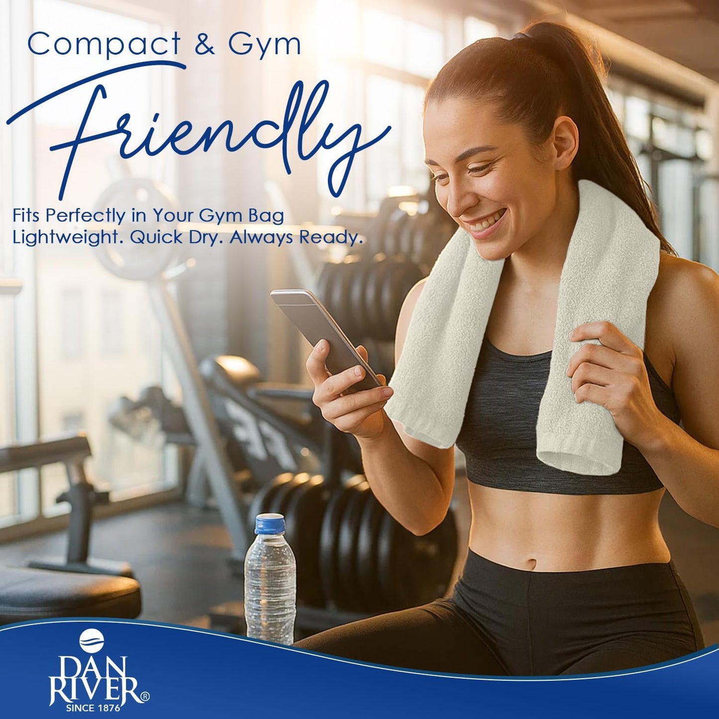 DAN RIVER 6-Pack Premium Hand Towels (16x28 Inches) - 100% Cotton, Ultra Soft, Lightweight, Highly Absorbent Towels for Bathroom, Spa, Gym, Salon, Hotel, and Travel - 550 GSM – Ivory