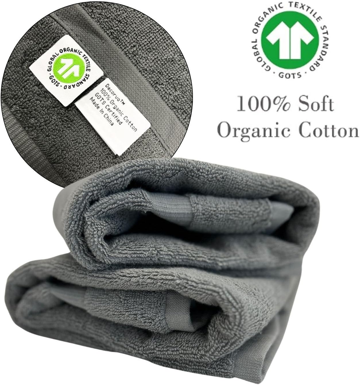 Gray Initial Hand Towel for Bathroom - Monogrammed Luxury Hotel Quality Decorative Embroidered Towel for Powder Room, Spa - GOTS Organic Certified - Set of 2 Black Letter J