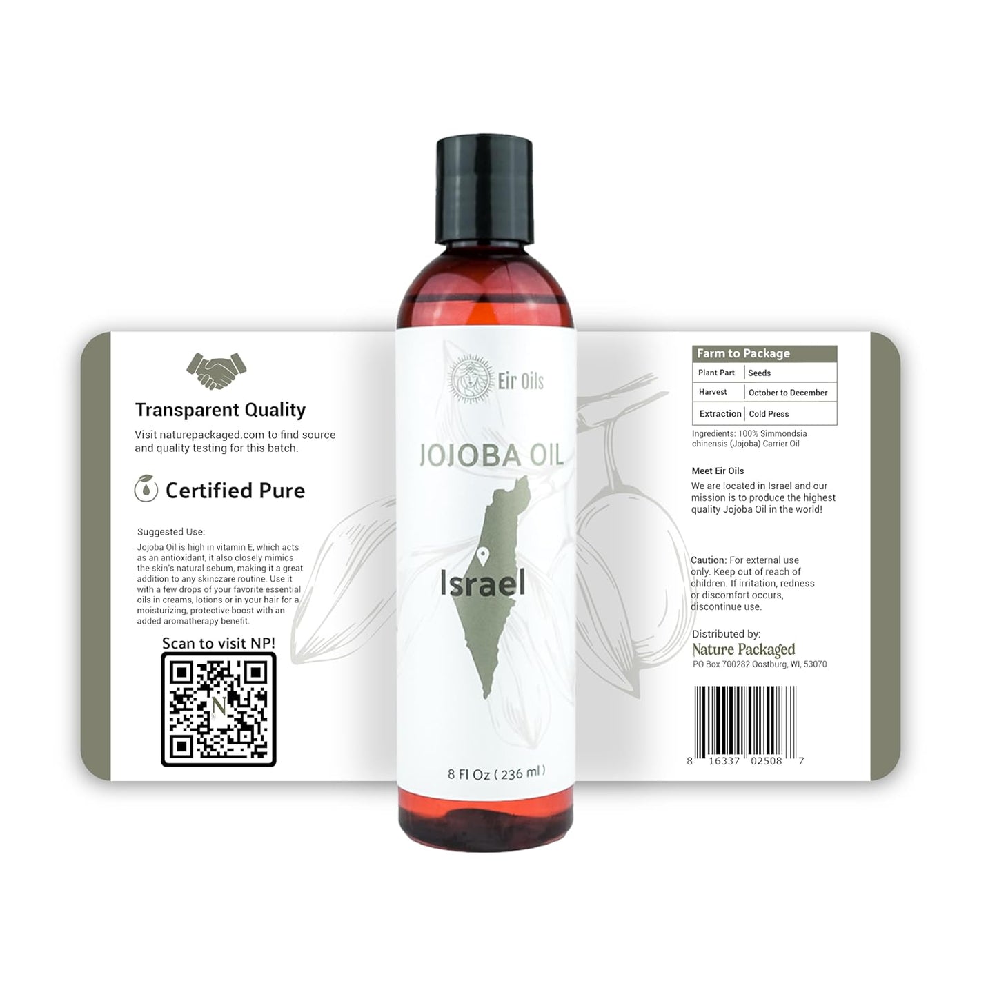 Jojoba Oil - Direct from EIR Oils' Farm in Israel - 100% Pure Carrier Oil for Hair, Face, and Skin - Hand-Picked, Cold-Pressed Carrier Oil (16oz)