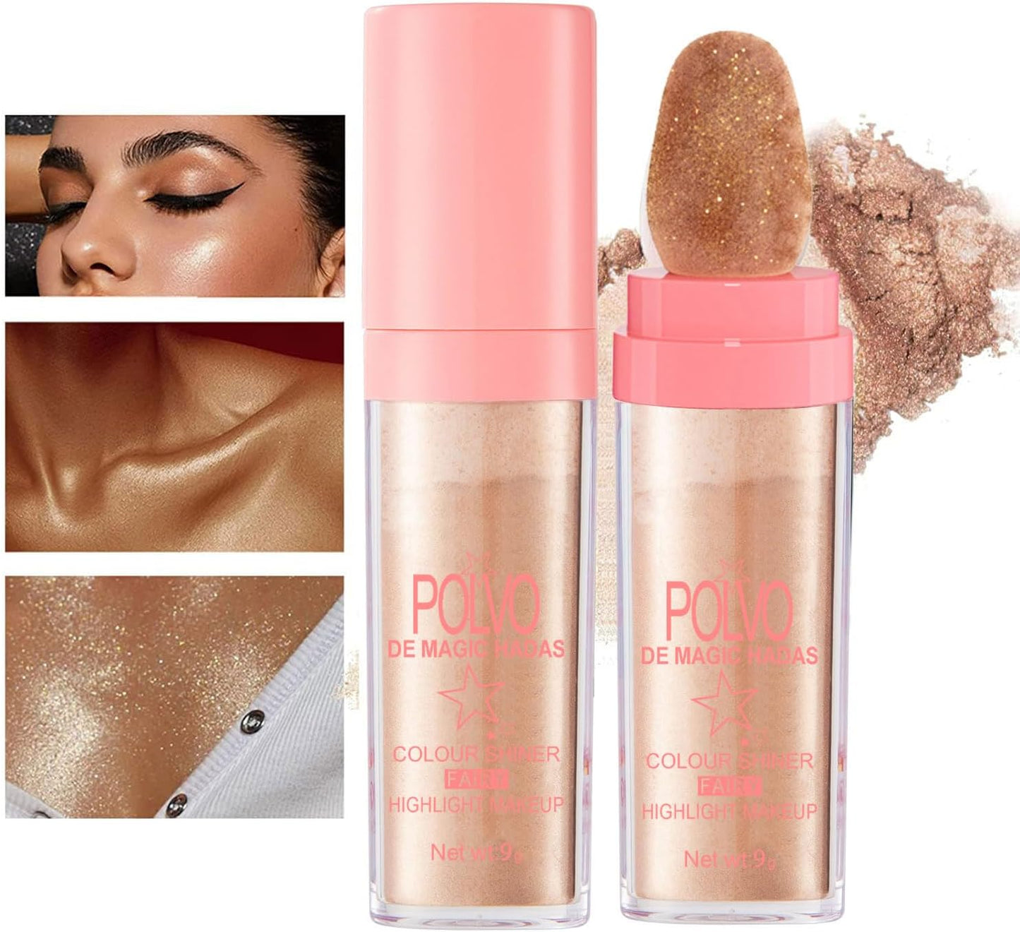 Hair and Body Glitter Powder, 2PCS Highlighter Glitter Makeup for Clothes, Festival Rave Prom Loose Sparkle Powder,Holographic Ultra Fine Resin Glitters for Crafts (Naked Pink+Champagne)