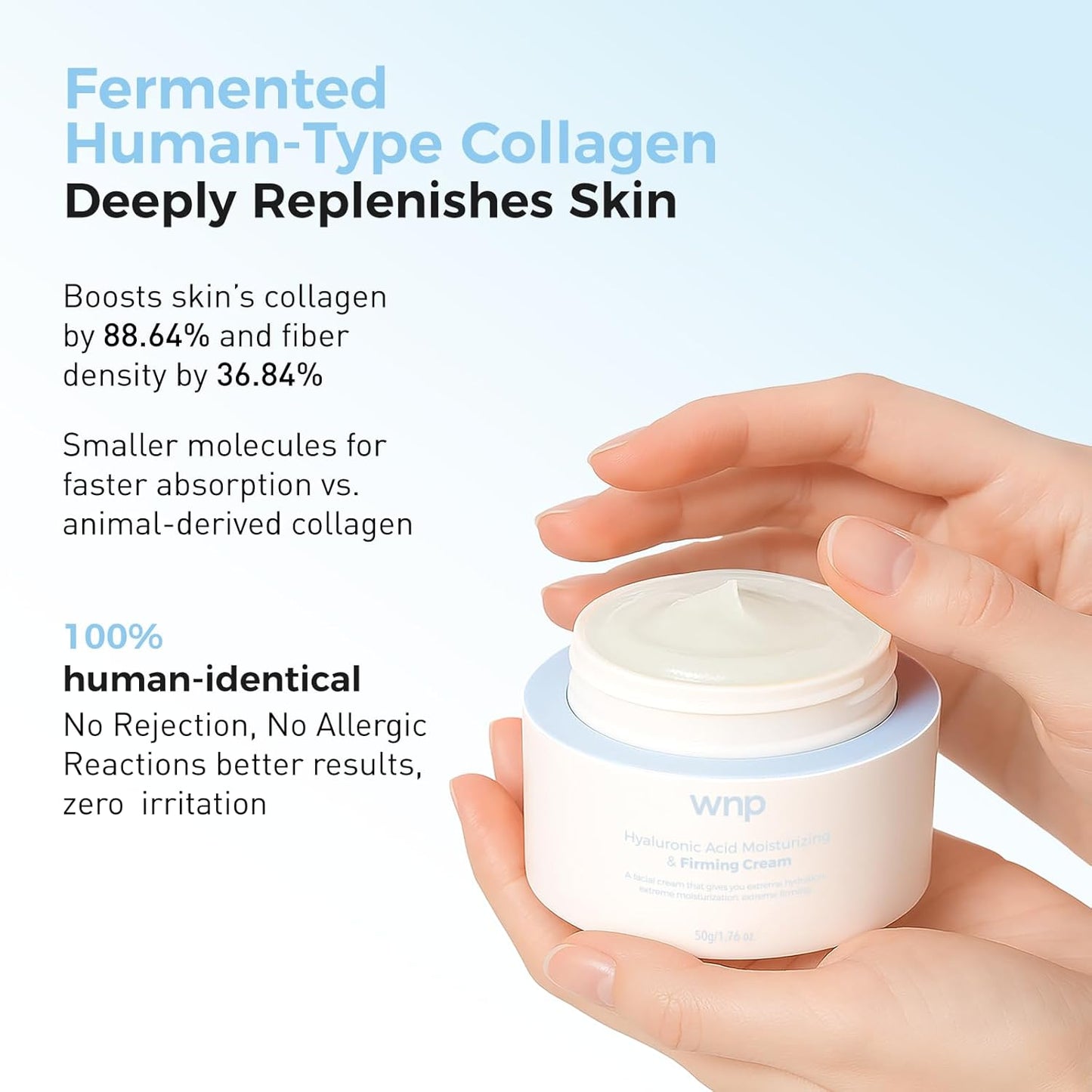 WNP Hyaluronic Acid Moisturizing & Firming Cream -4D Hyaluronic Acid, Aloe Vera,Peptides,Collagen,Ceramides Anti-Aging Face Moisturizer Vegan SkinCare for Fine Lines,Wrinkles Dry Sensitive Skin