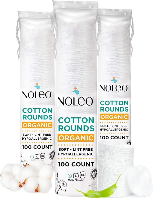 Organic Cotton Rounds Compatible with Makeup Products, Eye Makeup Remover Pads and Baby Wipes, Small, 300 Count - Noleo