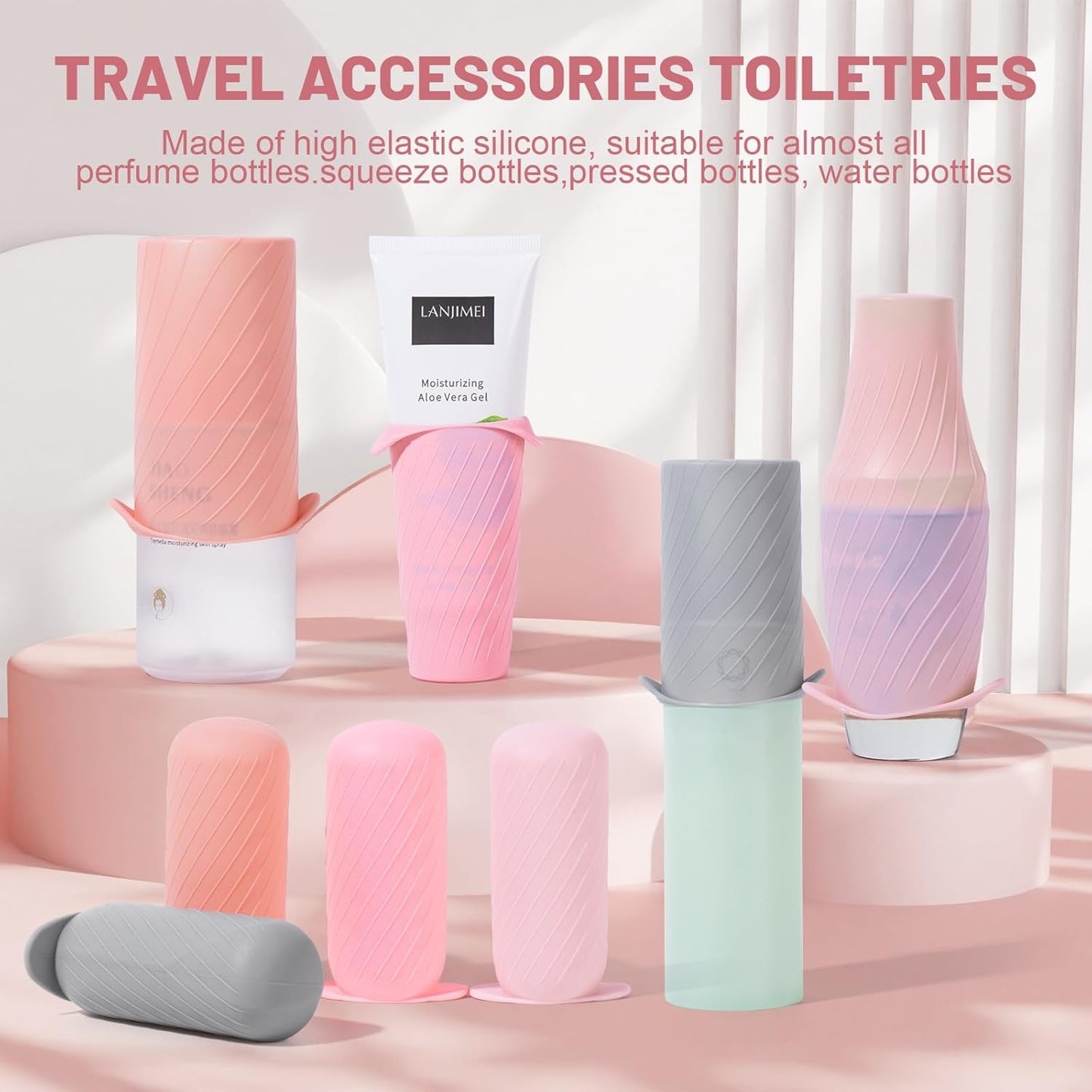 Bottle Covers for Travel, Leak Proofing, Travel Size Container Silicone toiletry sleeves, Leak Locks Travel Accessories for Shampoo Wash Body Bottles and other beauty and personal care(8pcs)