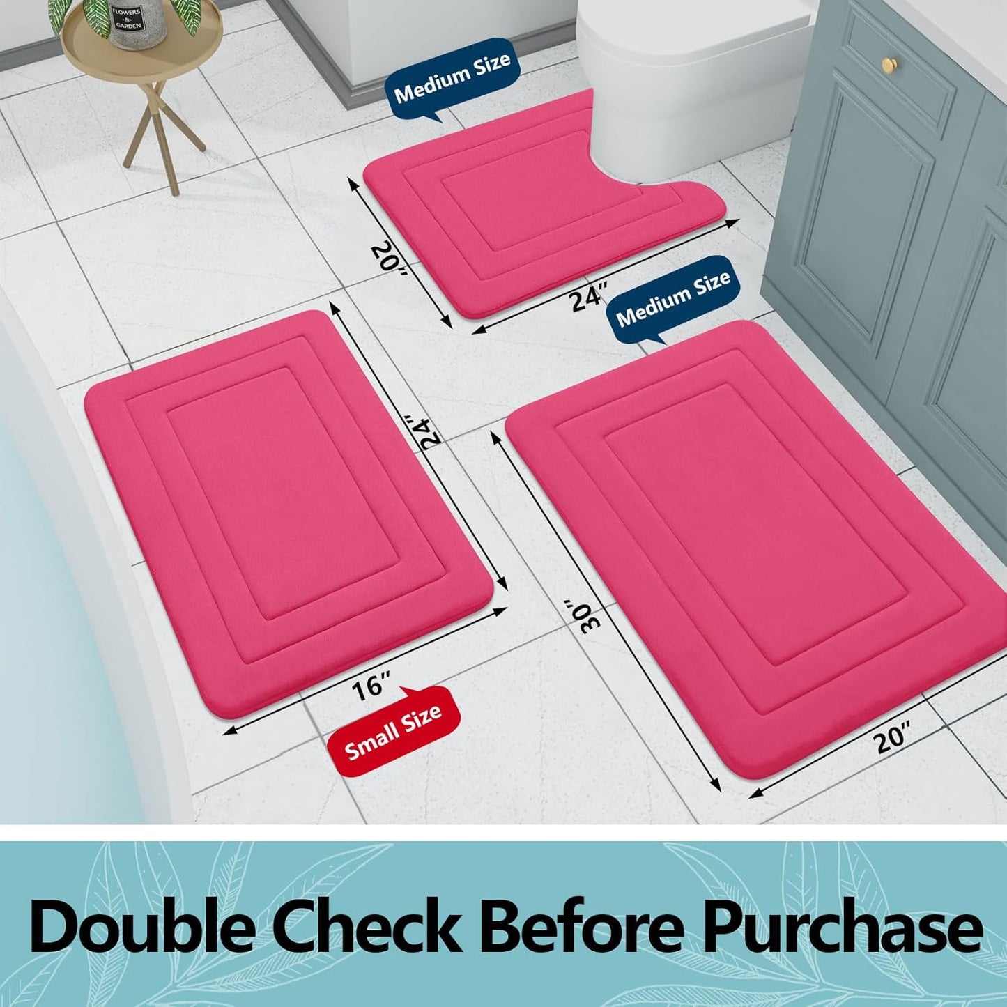 Arotive Memory Foam Bathroom Rug Mat 59x24, Ultra Soft and Absorbent Bath Mat, Machine Wash Dry, Comfortable Bath Rug Carpet for Bathroom Floor, Tub and Shower, Deep Pink