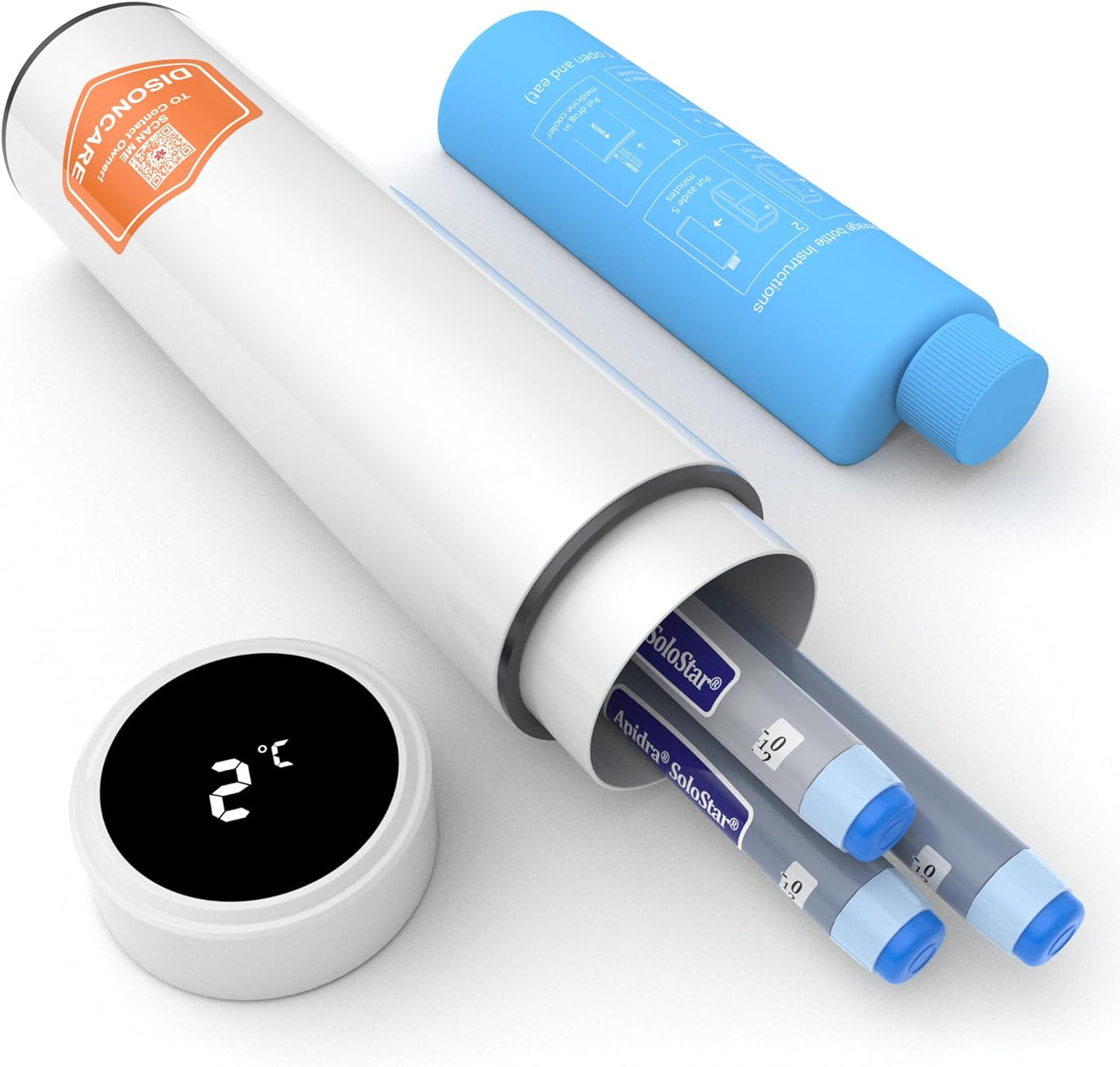 DISONCARE 60H Insulin Cooler Travel case Temp Display Medication Cooler for Medicine Travel TSA Approved Ice Pack Diabetic Medical Cooler Diabetes Bag EpiPen with QR Medical Tag（White）