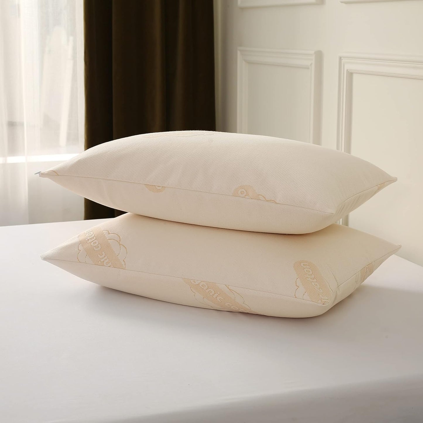 2-Pack Deluxe Organic Cotton Pillow Protectors - King - Certified Organic, Waterproof, Zippered Encasement, Soft Knit Fabric, Thick 280 GSM Cotton