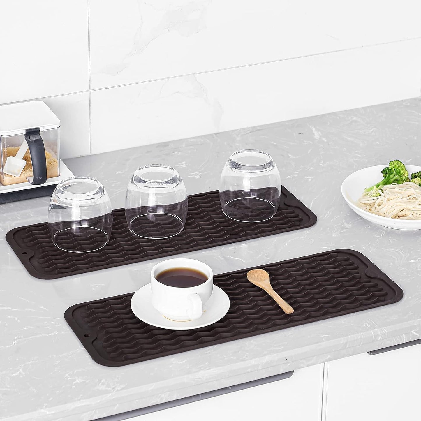 Silicone Dish Drying Mat for Multiple Usage,Easy clean,Eco-friendly,Heat-resistant Silicone Mat for Kitchen Counter,Sink,Bar,Bottle,or Cup Coffee M 17 inches x 6 inches