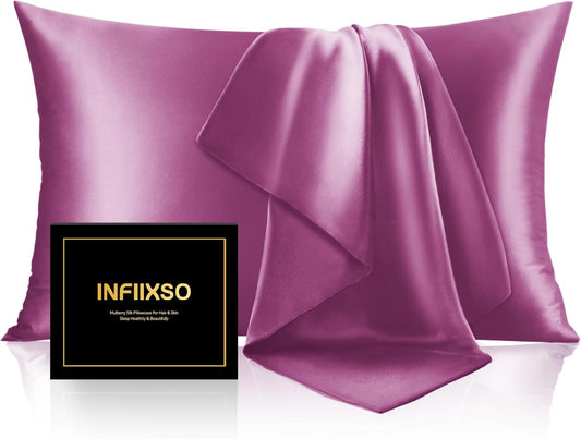 INFIIXSO Mulberry Silk Pillowcase for Hair and Skin, Silk Pillow Cases Standard Size with Hidden Zipper 20x26 Inches, Ultra Smooth and Soft Cooling Pillow Cases for Hot Sleepers(Purple, 1 Pack)