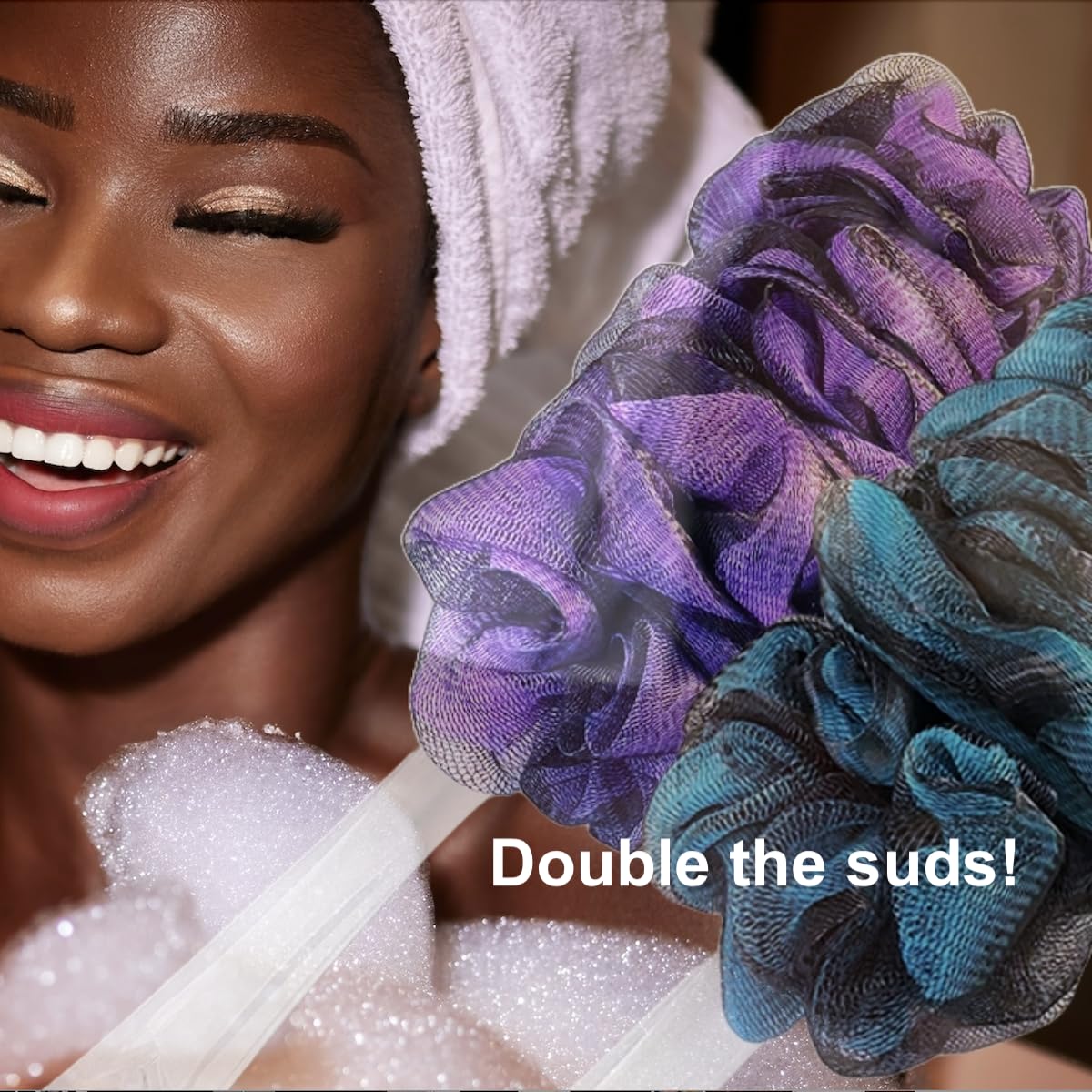 SHOWER BOUQUET Loofah-Charcoal Back-Scrubber Color-2-Pack // Long-Handle-Loofa-Lufa Bath-Sponge Brush/Extra Large Soft Mesh for Men & Women - Exfoliate with Full Pure Cleanse in Bathing Accessories