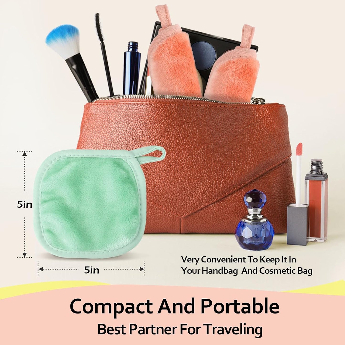 HOMEXCEL Makeup Remover Cloth 12 Count (Pack of 1), Reusable Makeup Remover Pads, Washable Ultra Soft Facial Cleansing Cloths for All Skin Types, 5 X 5 In, Green