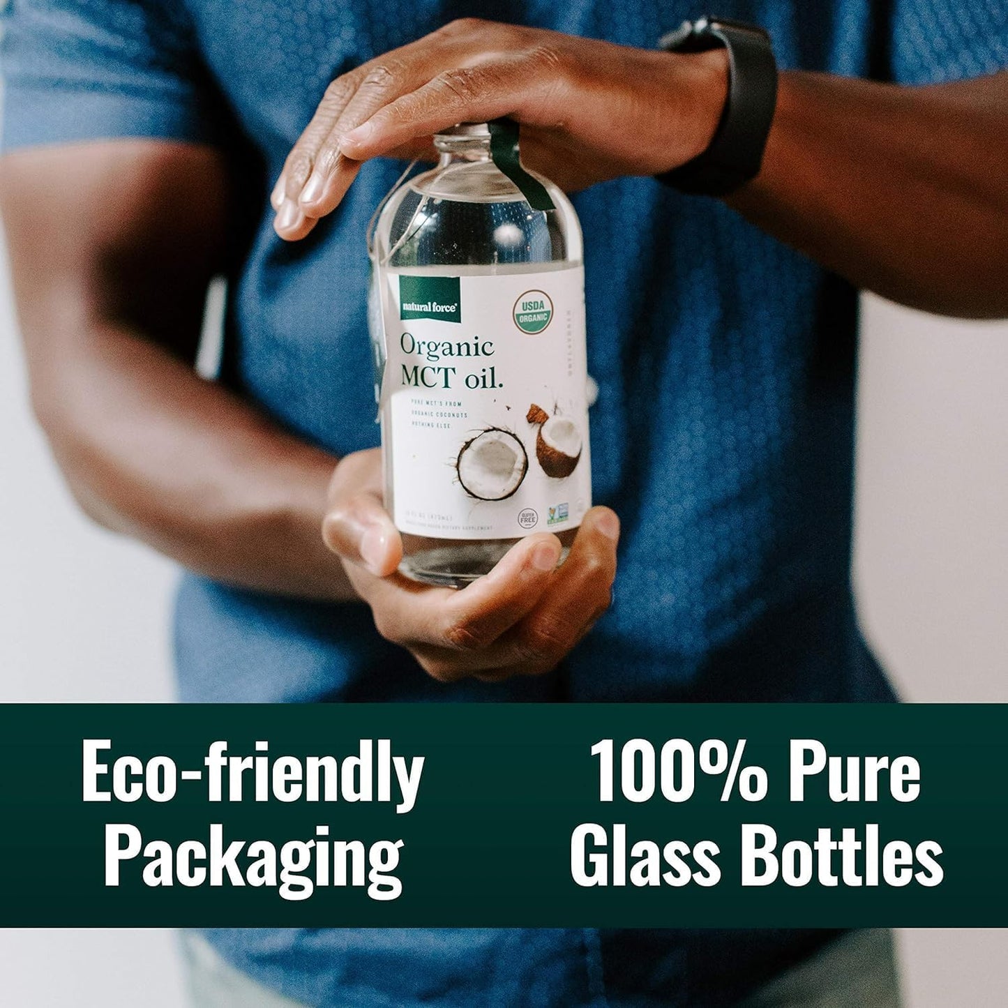 Natural Force Organic MCT Oil – Pure Glass Bottle – Made from 100% Cold Pressed Virgin Coconut Oil + Certified Keto, Paleo, Kosher, Vegan & Non-GMO – Lab Tested for Quality and Purity - 16 Ounce
