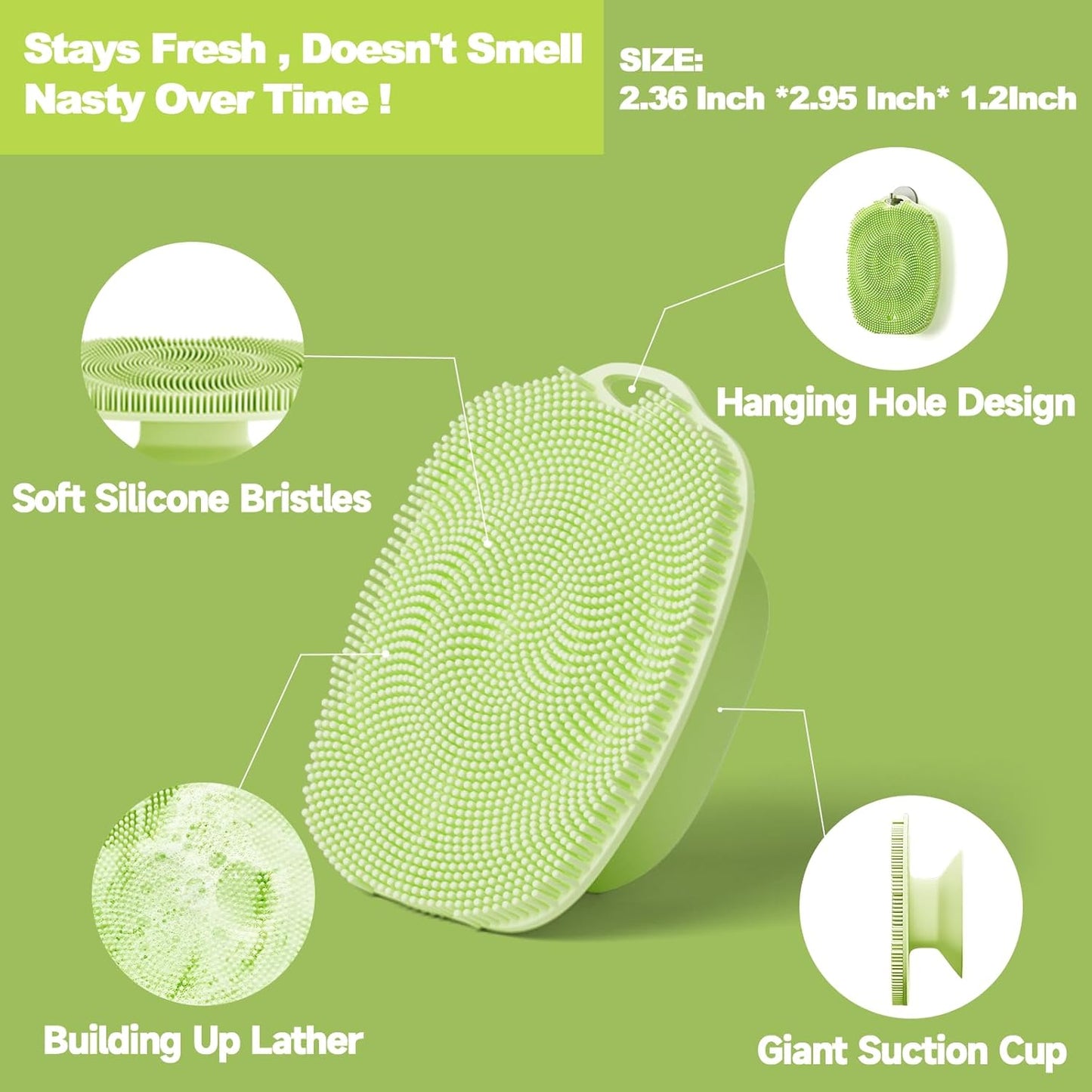 2 PCS Face Scrubber, Soft Silicone Face Exfoliator with Suction Cup for Man and Women Deep Skin Clean, Gentle Facial Cleaning Brush Suitable for All Sensitive Skin (Green)