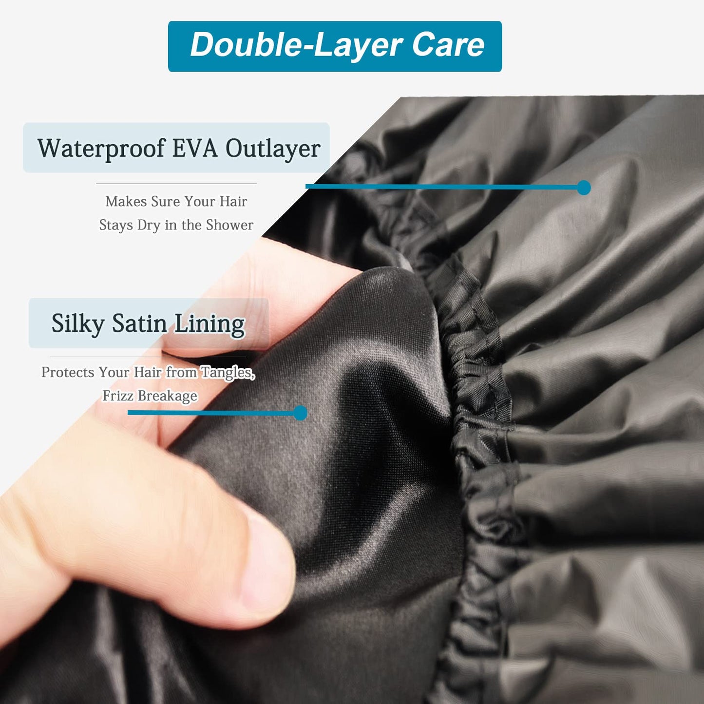 3 Pcs Super Jumbo Adjustable Satin Lined Shower Caps for Long Hair & Braids, Extra Extra Large Shower Cap for Women & Men, XXL Shower Cap with Waterproof Edge for Dreadlocks, Locs (Black)