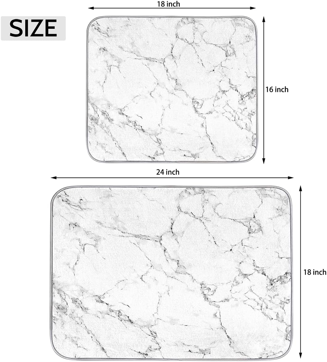Dish Drying Mat White Gray Marble Texture Large Drying Mat for Kitchen Counter 18x24in Absorbent Dish Drainer Rack Pad, Heat Resistant Coffee Bar Mats Countertop Protector