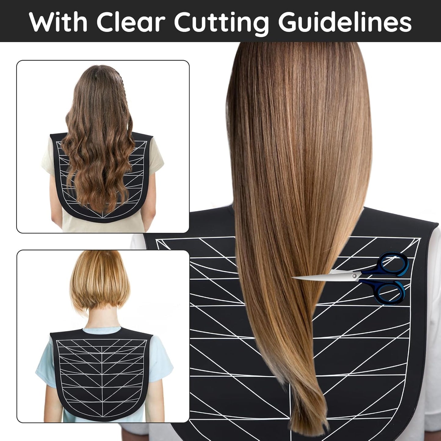 Segbeauty Hair Cutting Guide Mat Black, Longer Silicone Waterproof Cutting Mat, Professional Salon Hair Cutting Mat with Guidelines Weighted Neck Wrap for Hair Stylist