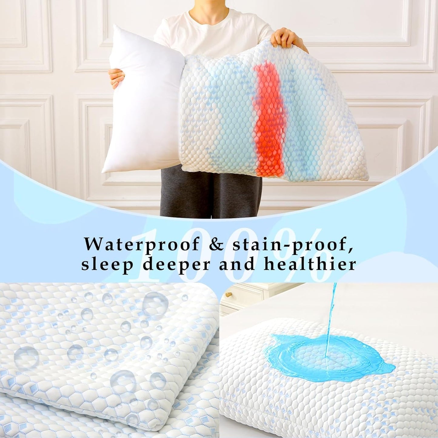 Pillow Protectors (2 Pack) Queen, Waterproof Pillowcase with Zipper, Breathable, Soft Pillow Cover for Better Sleep, Machine Washable