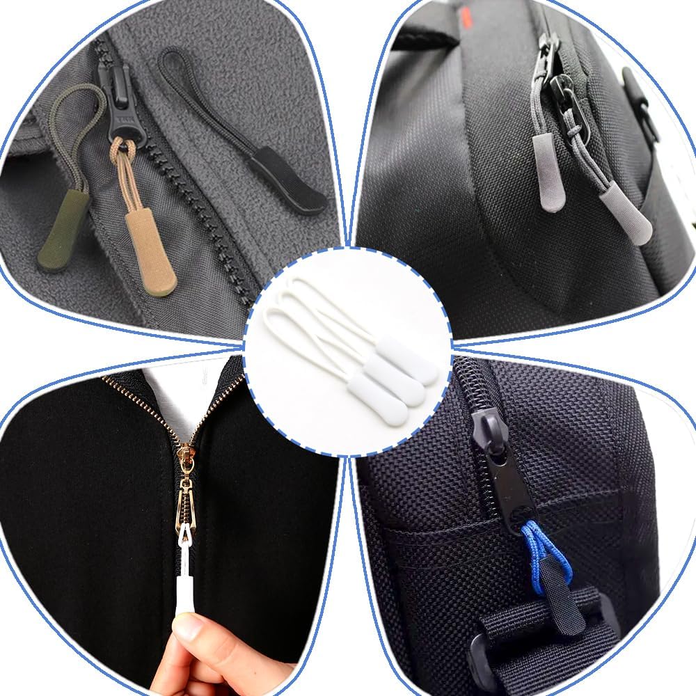 Ruidee 50 Pieces Zipper Pulls Zipper Tabs Zipper Pull Cord Extender Replacement Zipper Pulls for Backpacks, Jackets, Luggage, Purses, Handbags（White）