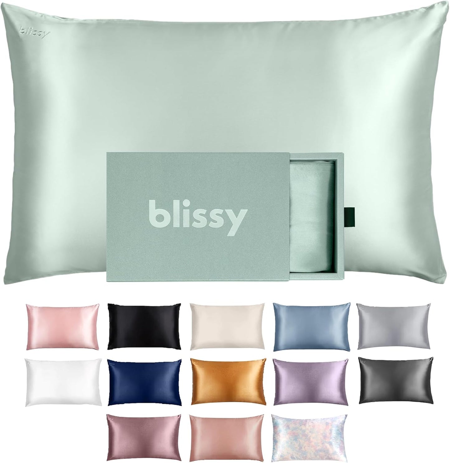 Blissy Silk Pillowcase - 100% Pure Mulberry Silk - 22 Momme 6A High-Grade Fibers - Silk Pillow Cover for Hair & Skin - Regular, Queen & King (Matcha, Standard)