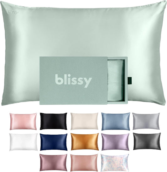 Blissy Silk Pillowcase - 100% Pure Mulberry Silk - 22 Momme 6A High-Grade Fibers - Silk Pillow Cover for Hair & Skin - Regular, Queen & King (Matcha, King)