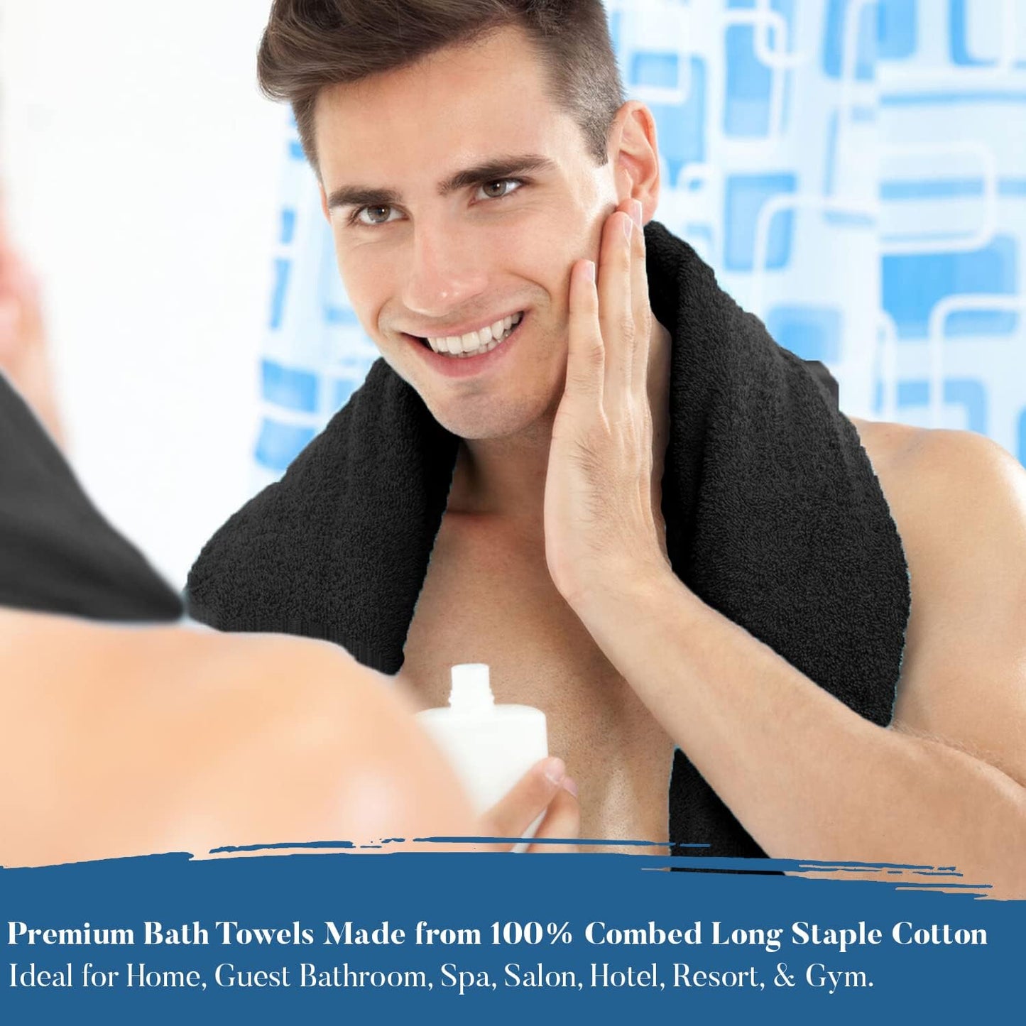 DAN RIVER Bath Towels Set of 4, 27 x 54 Inches, 100% Cotton, Larger & Lighter Weight, Quicker to Dry, Super Soft and Absorbent, Ideal Black Bath Towels for Daily Use