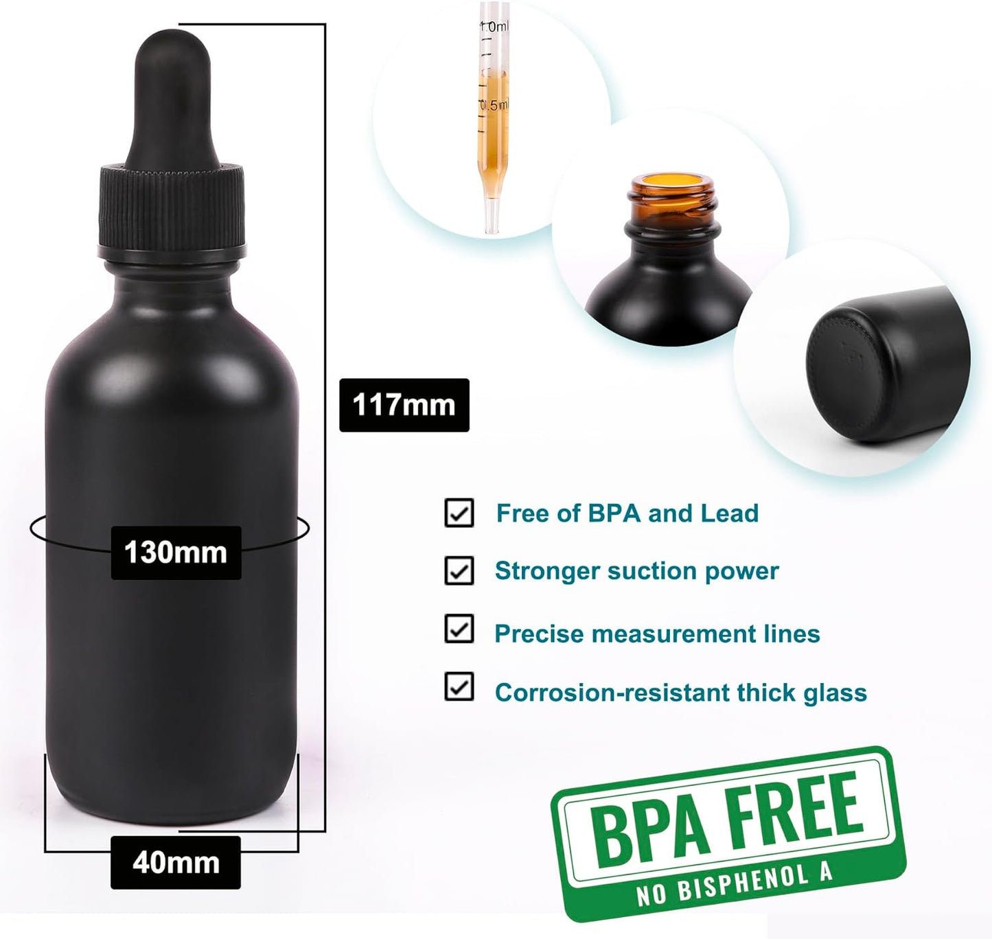 2oz Glass Dropper Bottle,Preety Texture Tincture Bottles with Precise Scales Eye Droppe,for All Kinds Of Mixed Liquids,Leak-Proof Design for Easy Travel (Black Frosted-24Pack)