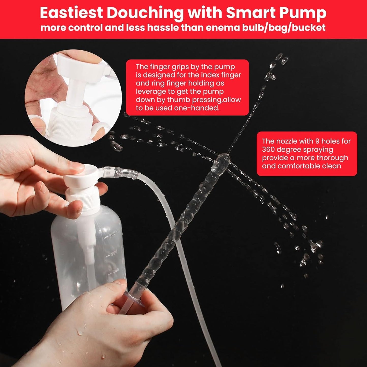 600ml Feminine Wash Enema Pump Bottle Kit 6Pcs Enema Nozzle Tips for Coffee Colon Cleansing Men Women, Anal Vaginal Douche Flush Spray Intimate Shower Irrigator Cleanser Enema Bucket Kit Hand Press