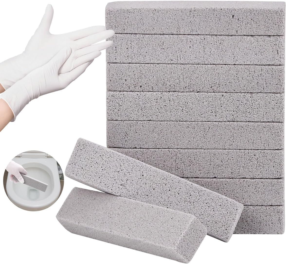 Herda 10 Pack Pumice Stone for Toilet Bowl Cleaning, Powerfully Pumice Stick for Cleaning Hard Water Rings, Calcium Buildup, Rust, Pumice Bar for Toilets, Bathtubs, Grills, Swimming Pools, Sinks