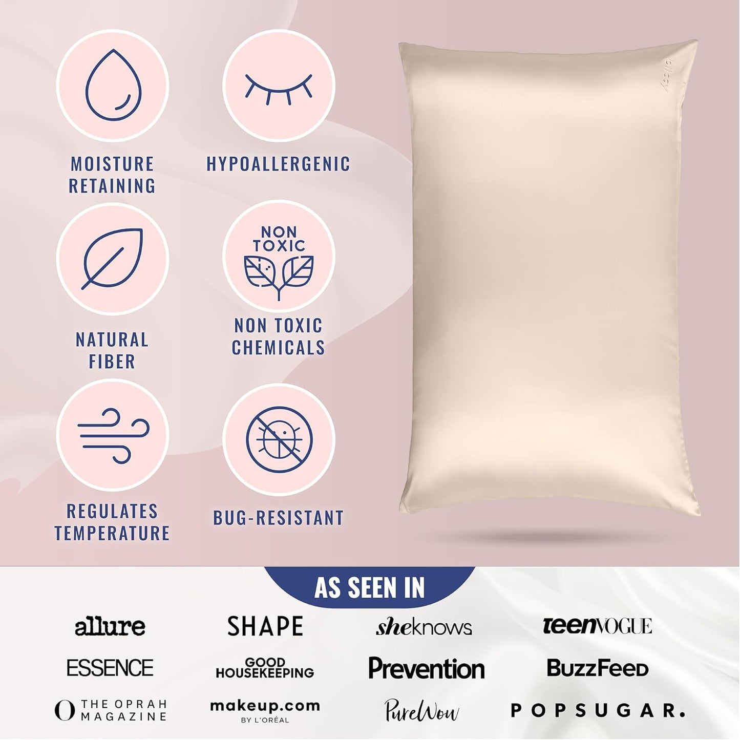 Blissy Silk Pillowcase - 100% Pure Mulberry Silk - 22 Momme 6A High-Grade Fibers - Silk Pillow Cover for Hair & Skin - Regular, Queen & King (Champagne, Queen)